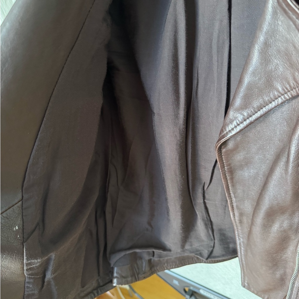 Allsaint Brown Leather Biker Jacket 0/XS - Picture 3 of 6